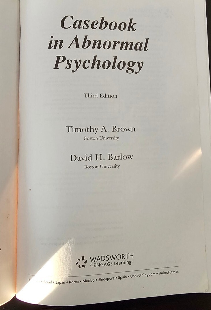 Casebook in Abnormal Psychology by Timothy A. Brown and David H. Barlow…