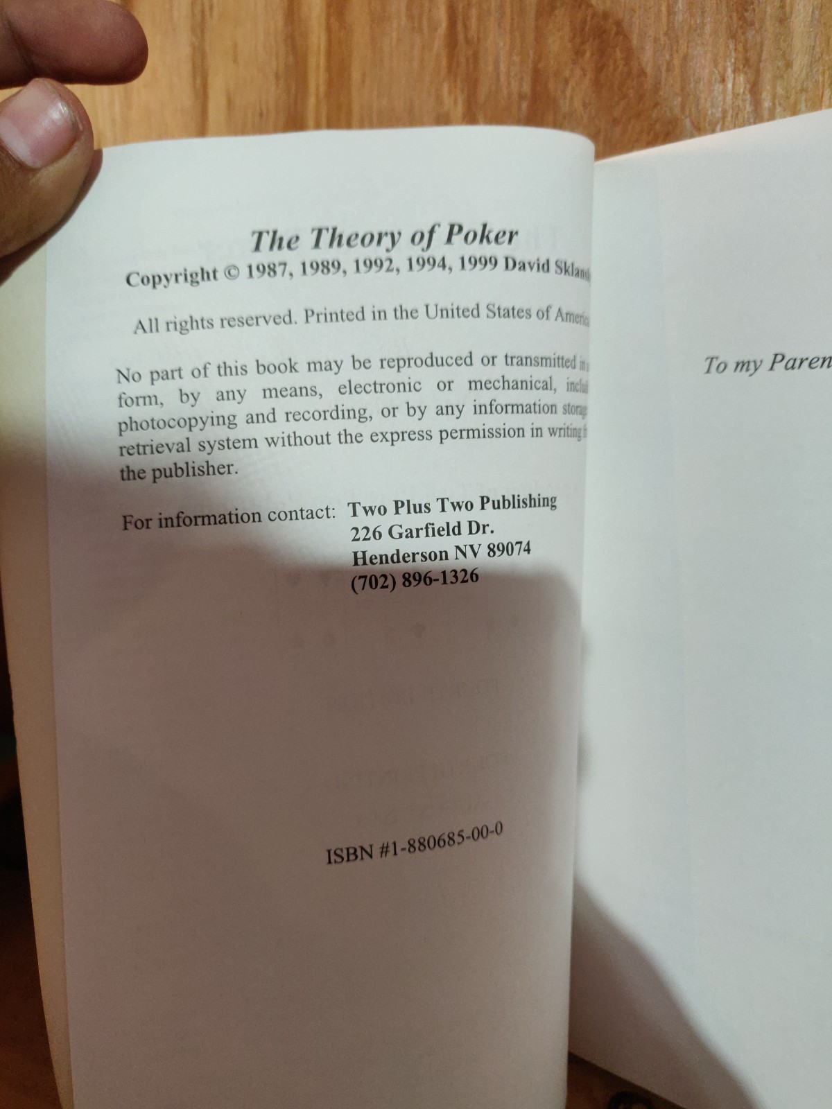 The Theory of Poker by Sklansky, David