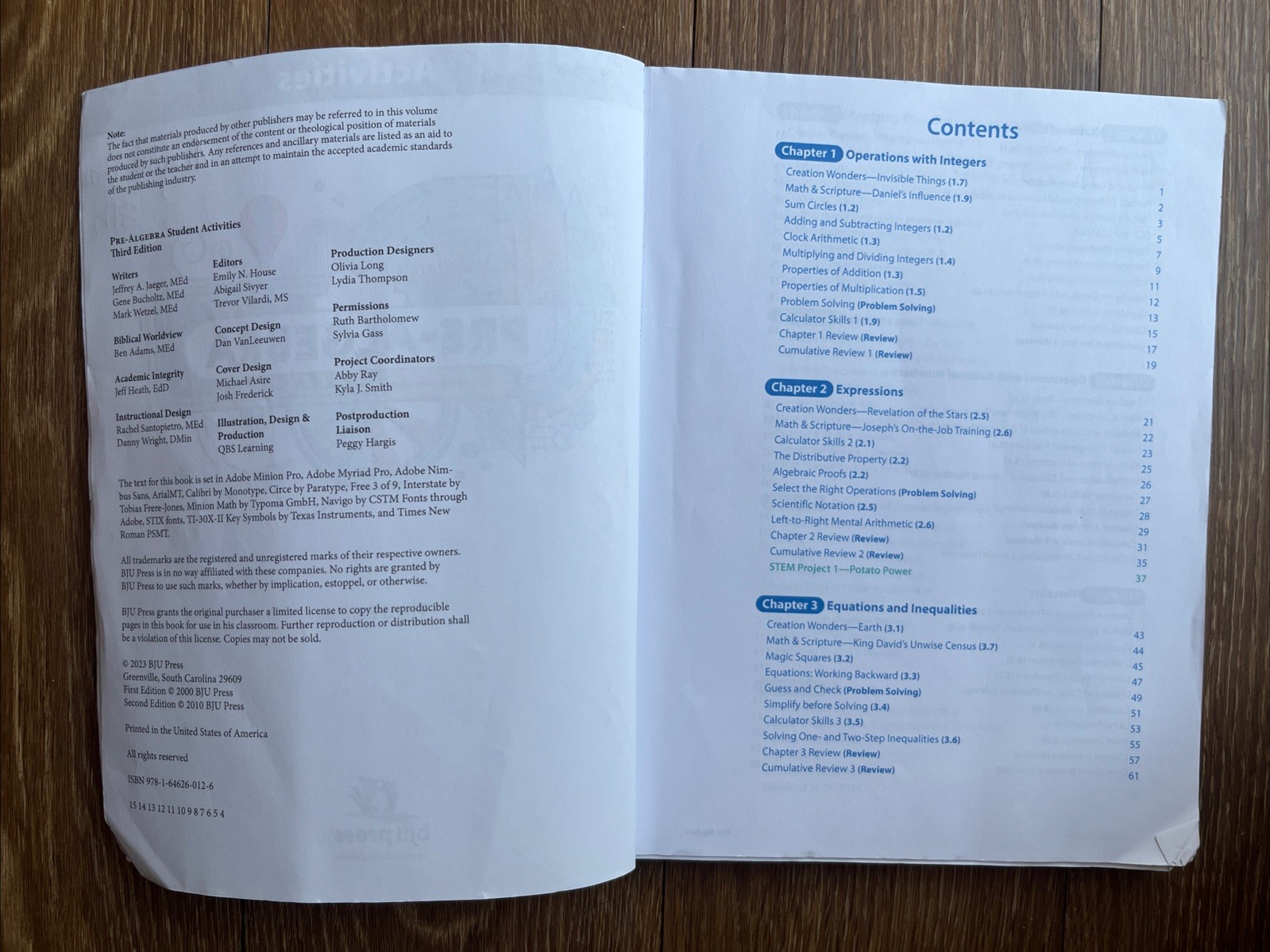 BJU Press Pre-Algebra Activities. Almost Blank! (Third Edition). 7th Grade.