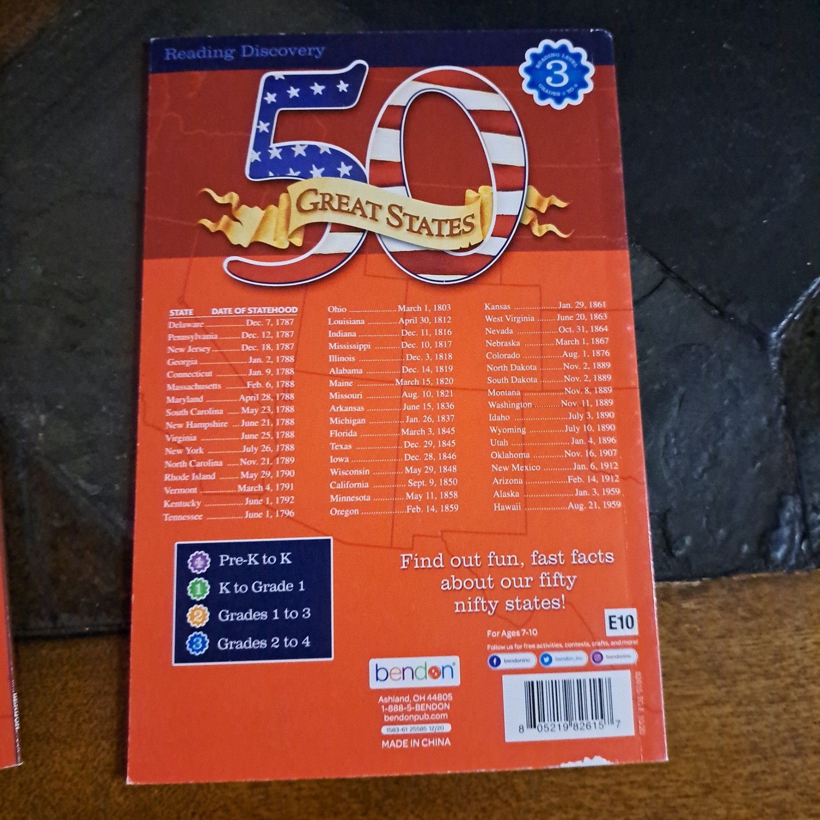 Bendon Reading Discovery (Level 3) 50 Great States Book Non-fiction Paperback.