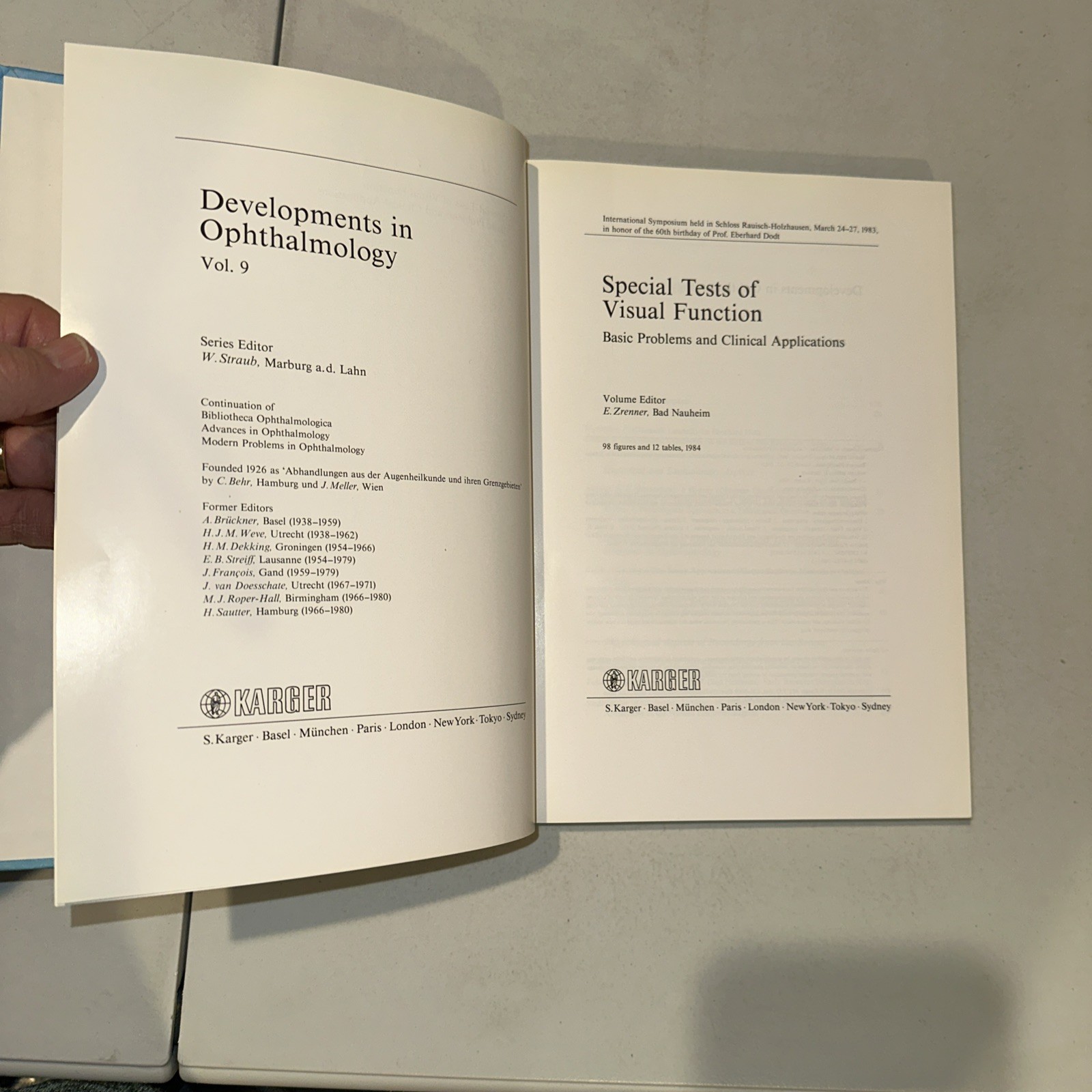 Developments in Ophthalmology Special Tests of Visual Function byZrenner (1984)