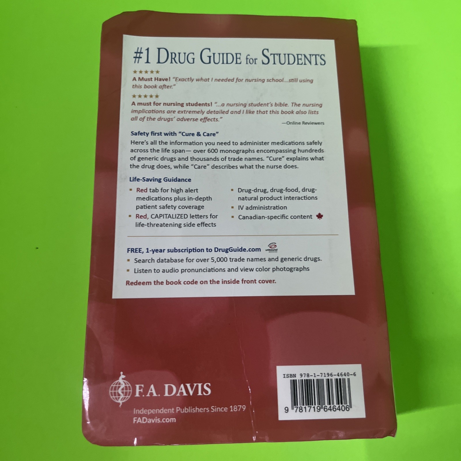 Davis’s Drug Guide for Nurses – Paperback, by Vallerand PhD RN – Very Good c