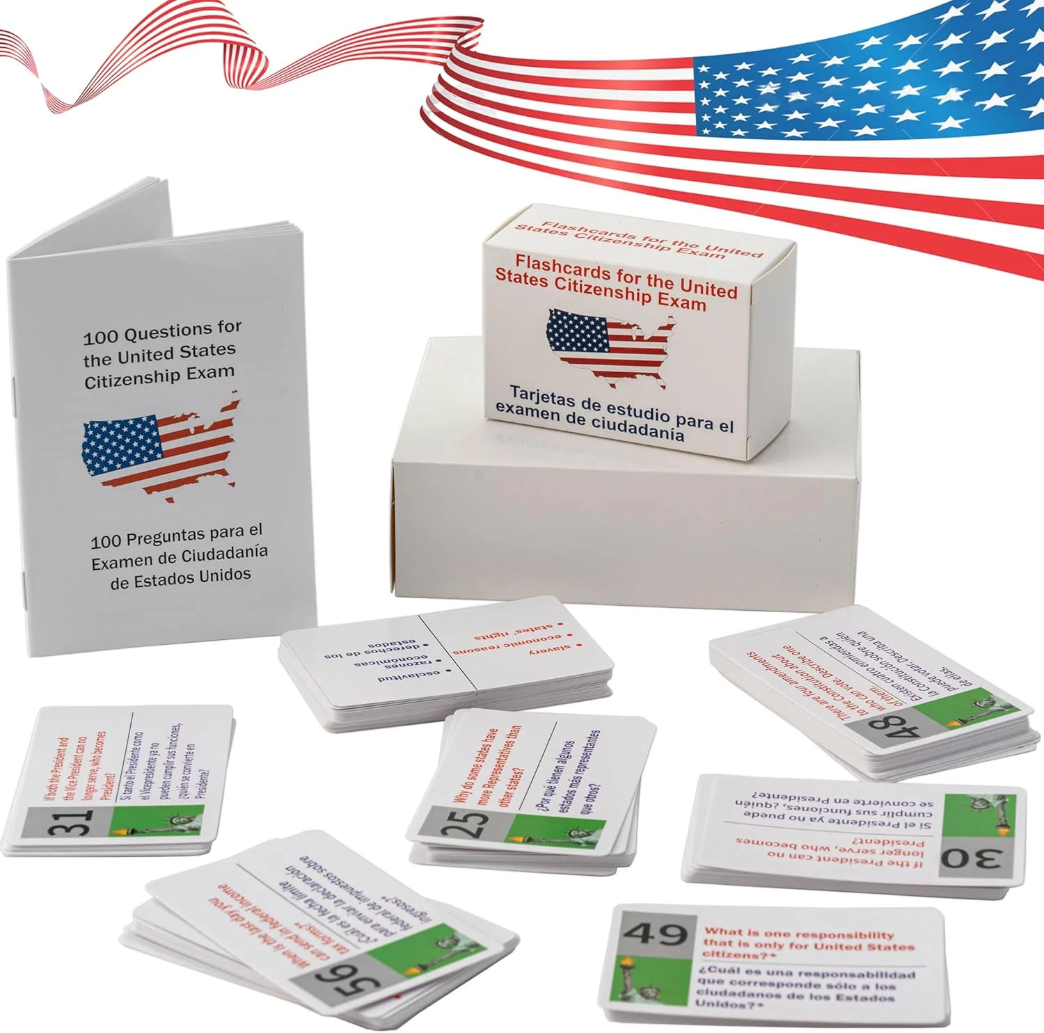 2026 USCIS Citizenship Flash Cards Bilingual Spanish English Civics Test Study S