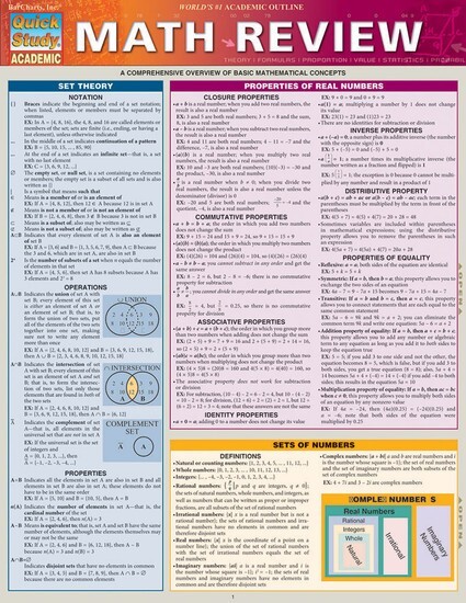 Math Review : A QuickStudy Laminated Reference Guide by Words & Words & Numbers