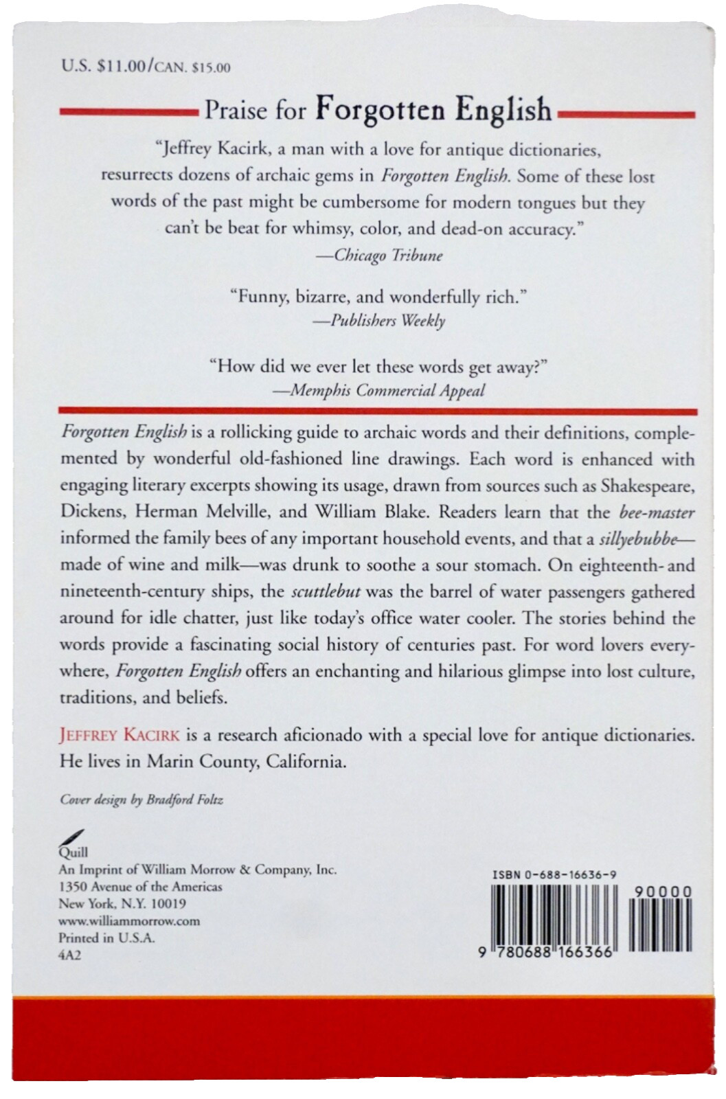 Forgotten English by Jeffrey Kacirk, 1999 First Quill Edition, Trade Paperback
