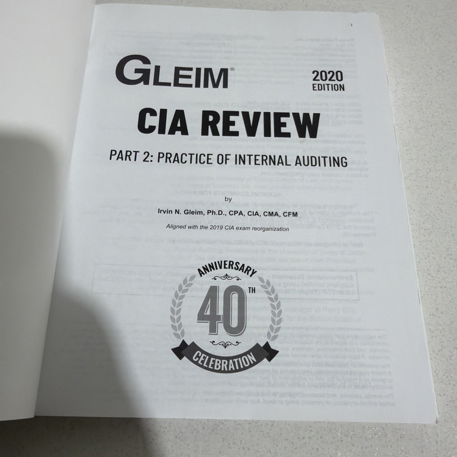 2020 Gleim CIA Review Part 2: Practice of Internal Auditing 40th Anniversary Ed.