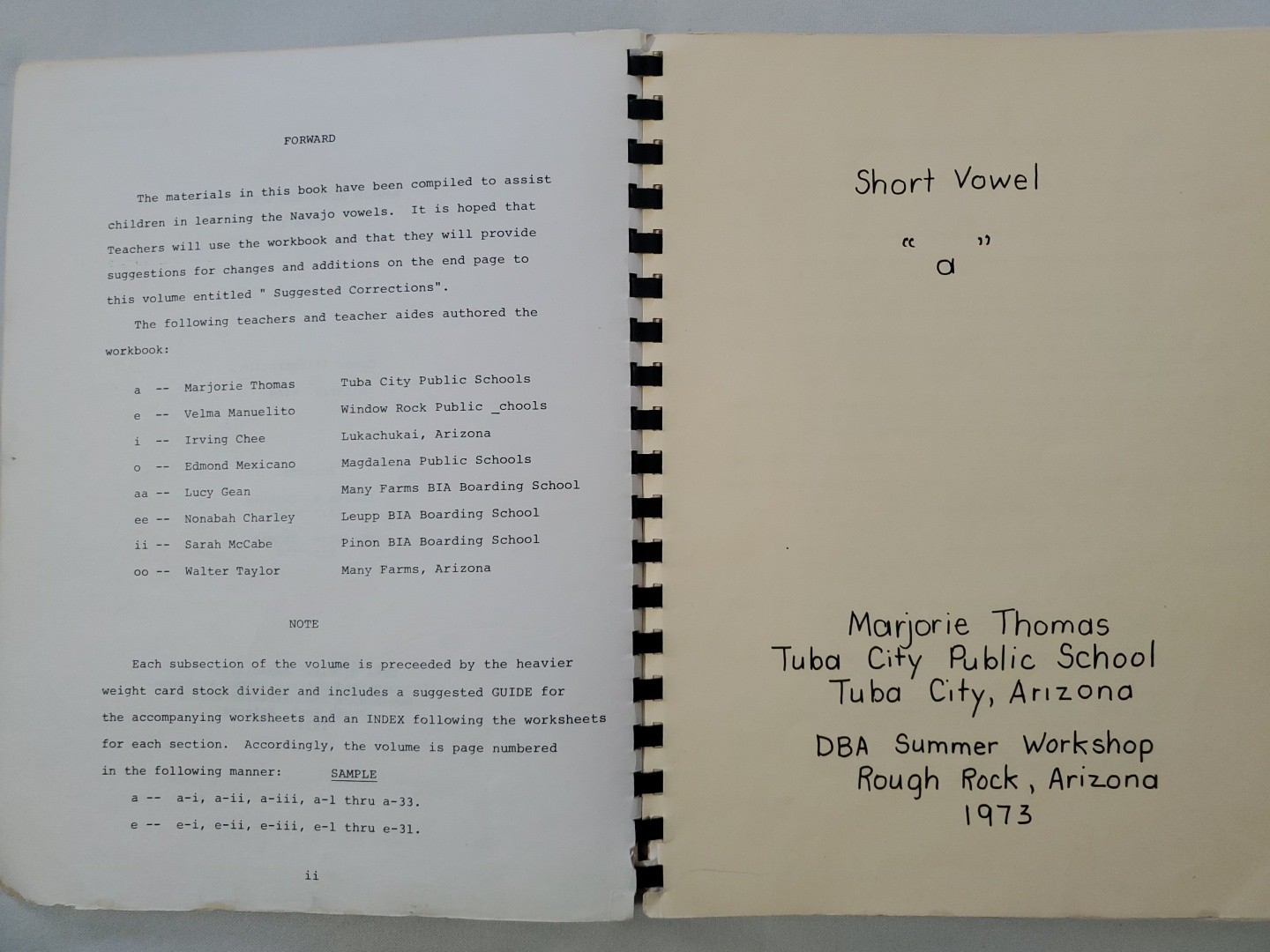 Vintage 1973 Navajo Vowels Workbook Diné Language Study Practice Word Letter