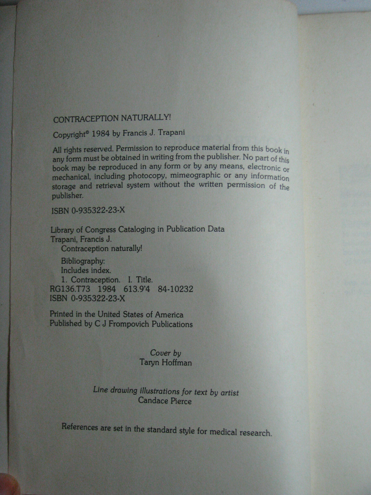CONTRACEPTION NATURALLY! by Dr Francis J Trapani 1984 Paperback Self-Help Guide