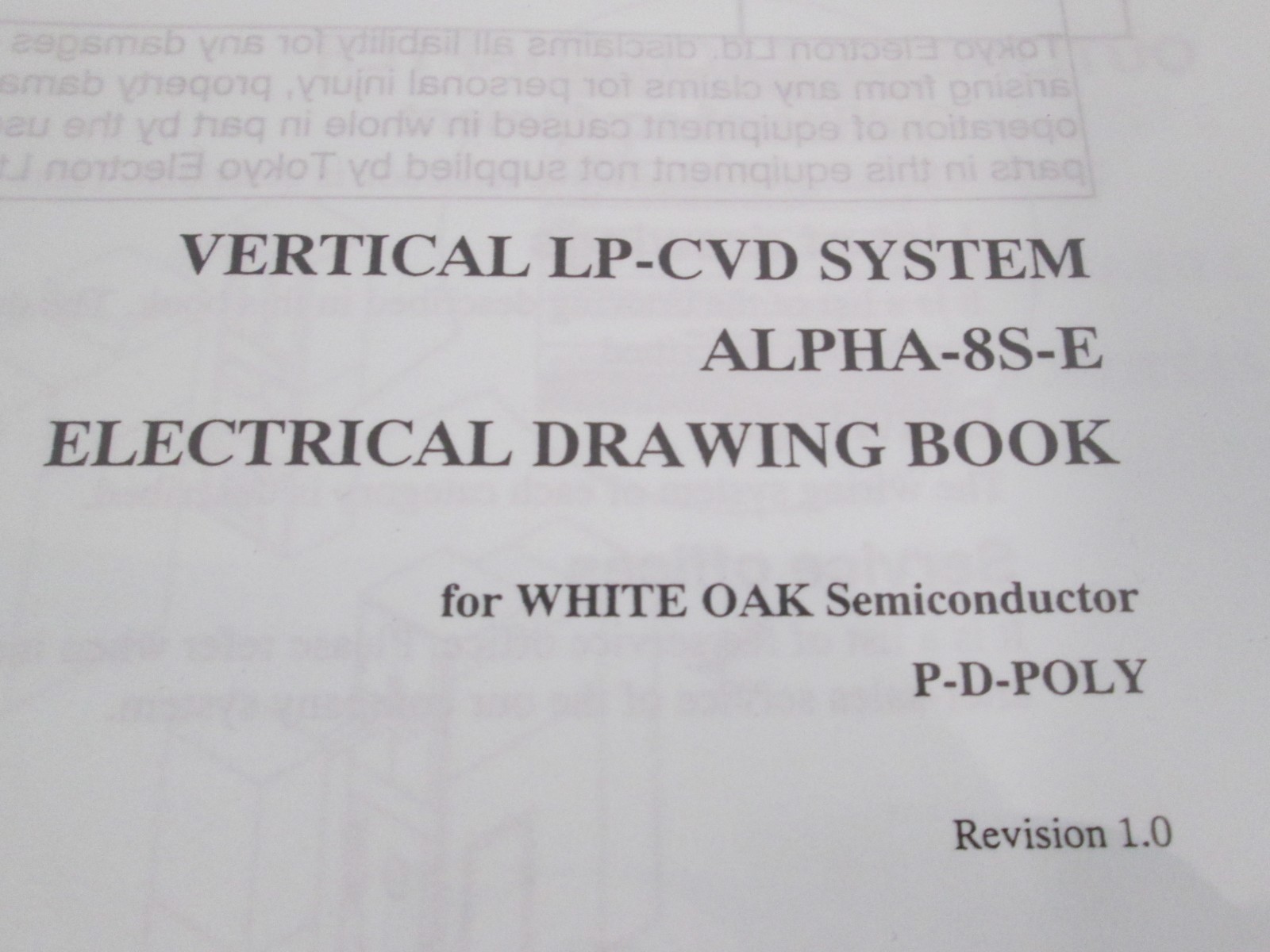 TEL Tokyo, ALPHA-8S-E, Electrical Drawing Book P-D-POLY, REV 1.0, Used