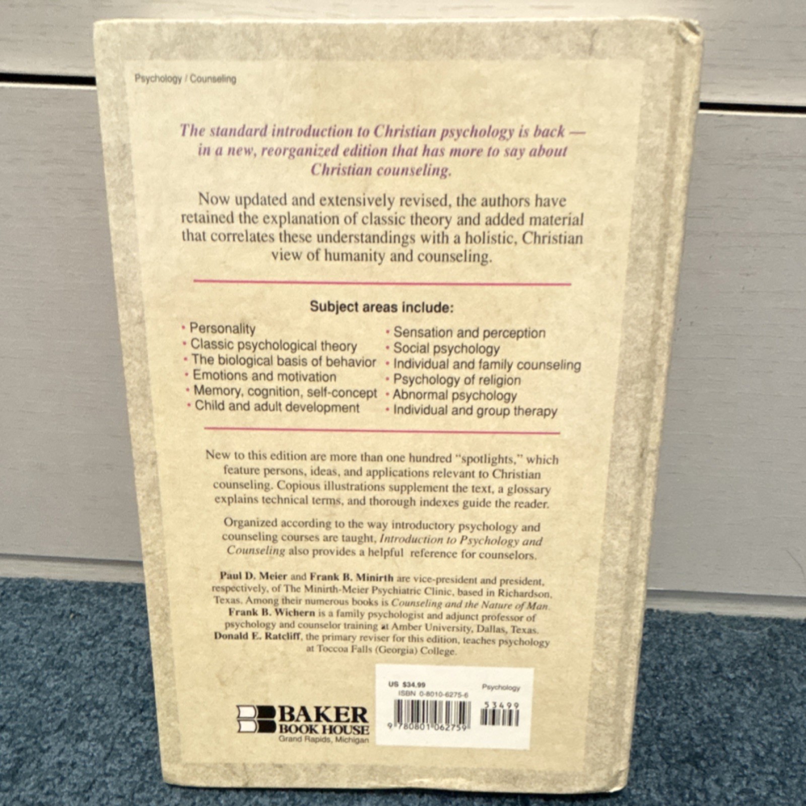 Baker Books Introduction to Psychology & Counseling 2nd Ed Paperback 1994 Meier