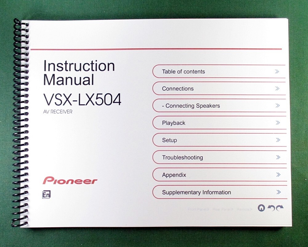 Pioneer VSX-LX504 Instruction Manual: Full color 203 Pages & Protective Covers!