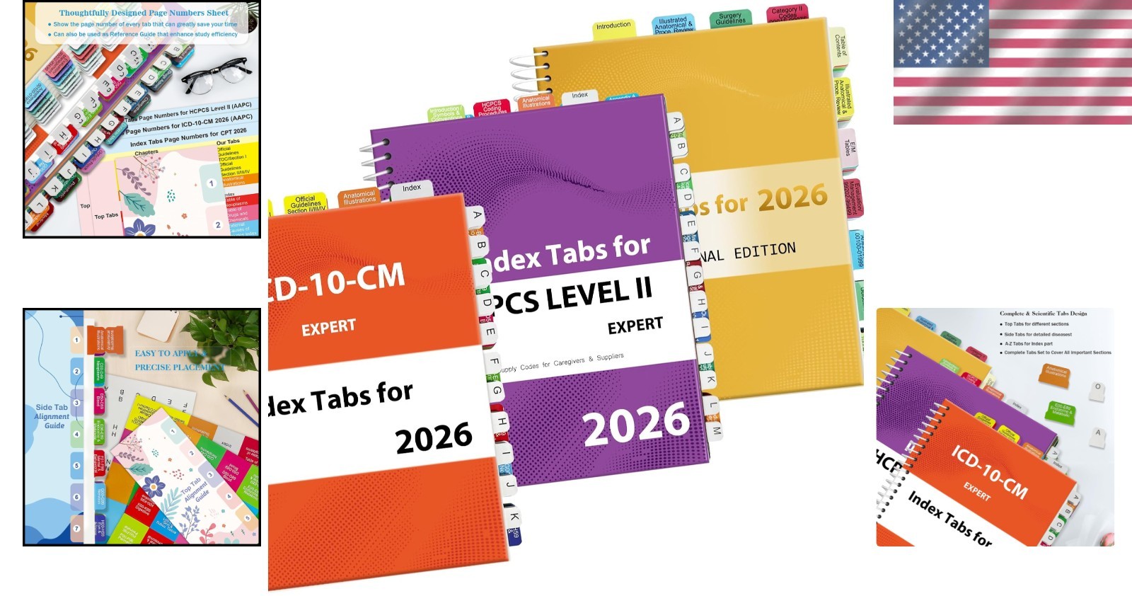 Professional 2026 CPT ICD-10 HCPCS Tabs | Laminated, Color-Coded, Reusable Tabs