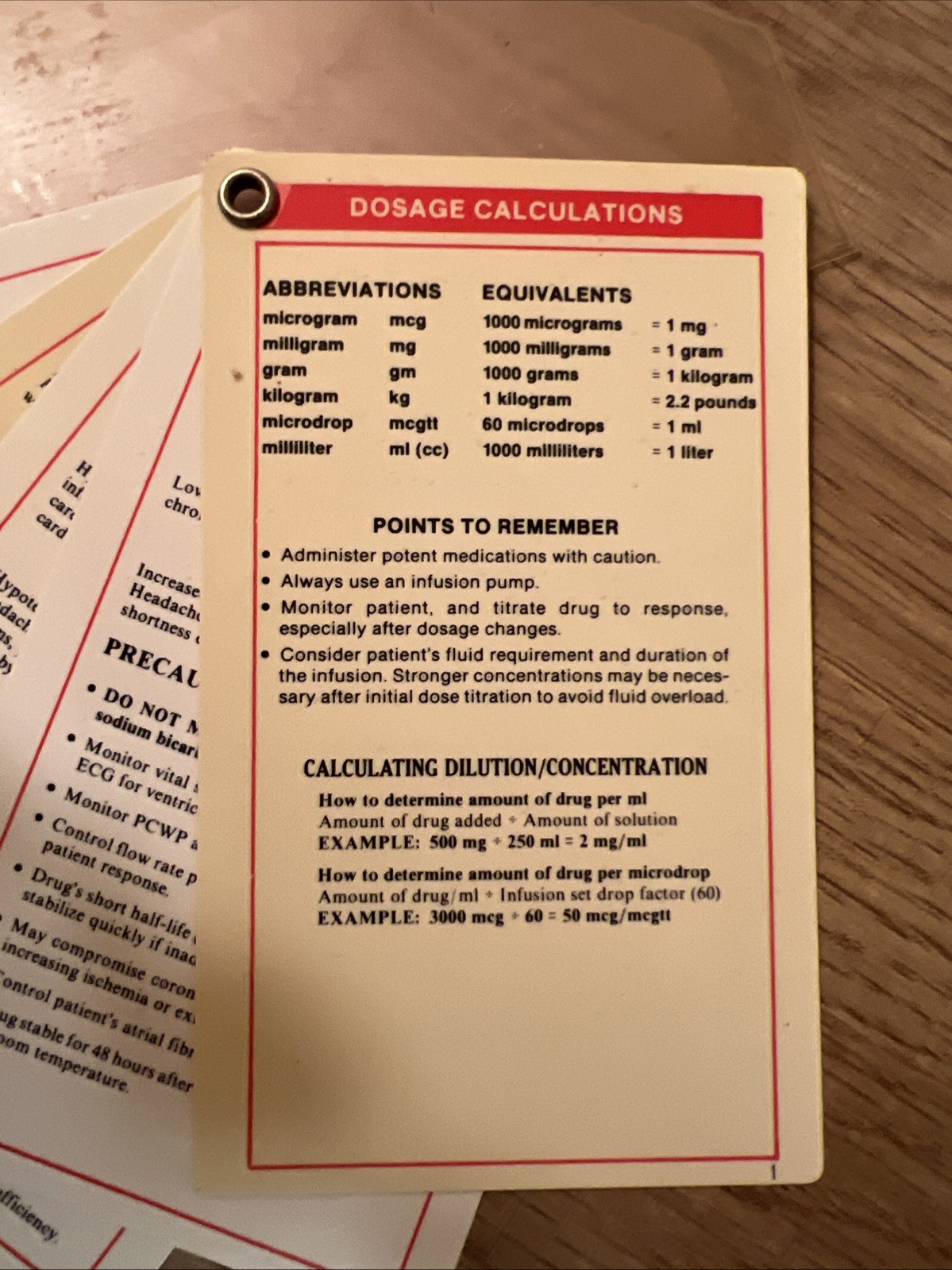 Medical Reference Cards Dosage Calculations With Slip