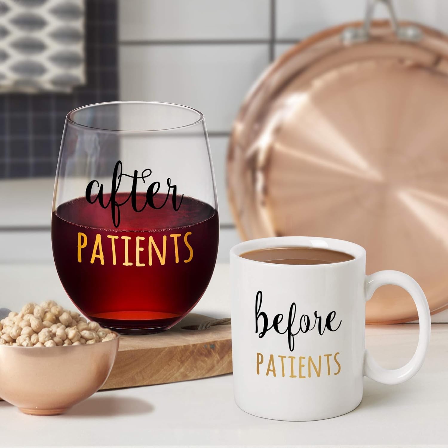 Before & After Patients 11oz Coffee Mug & 18oz Stemless Wine Glass Set – Nurs…