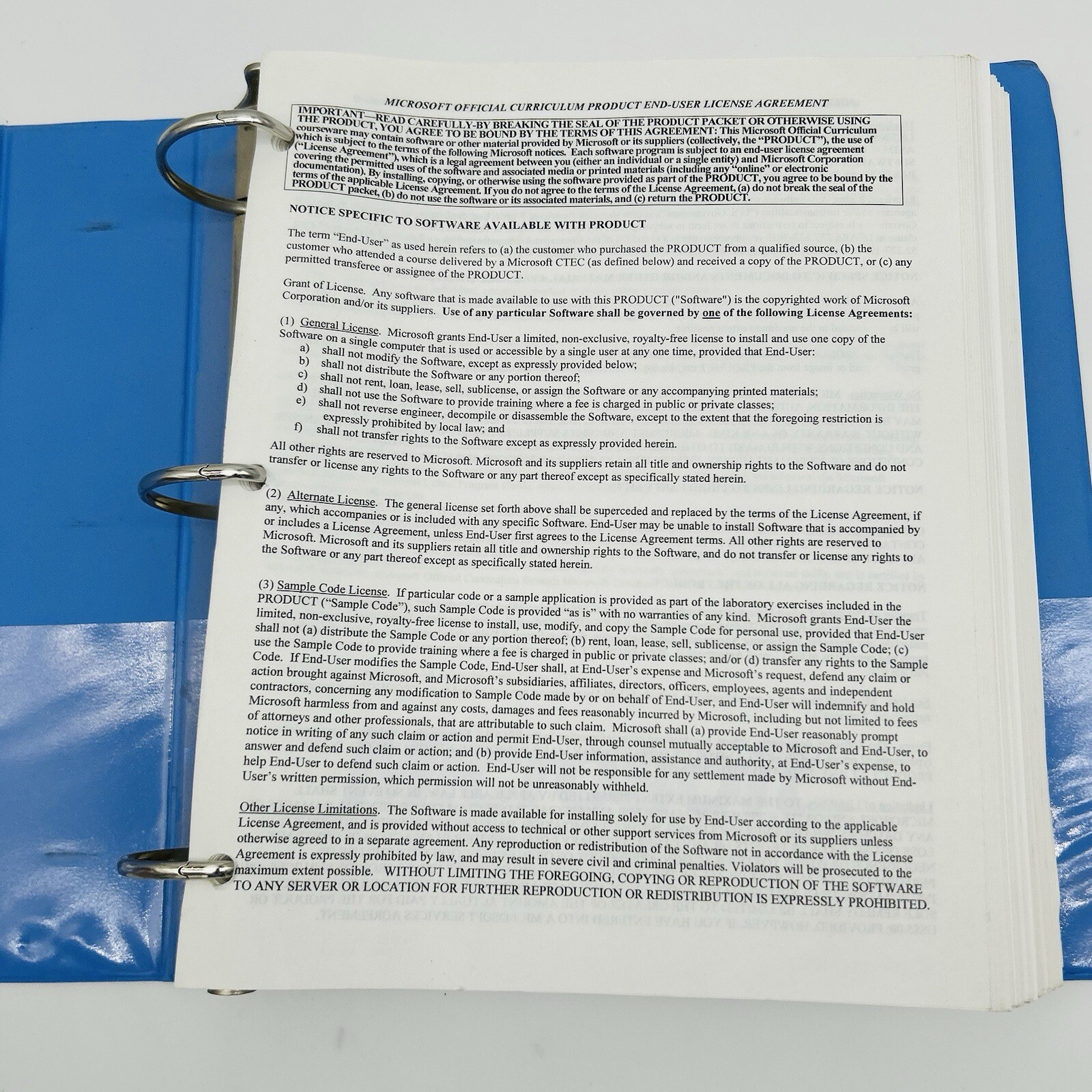 Microsoft Binder Official Curriculum Windows 2000 Course *Employee Owned*