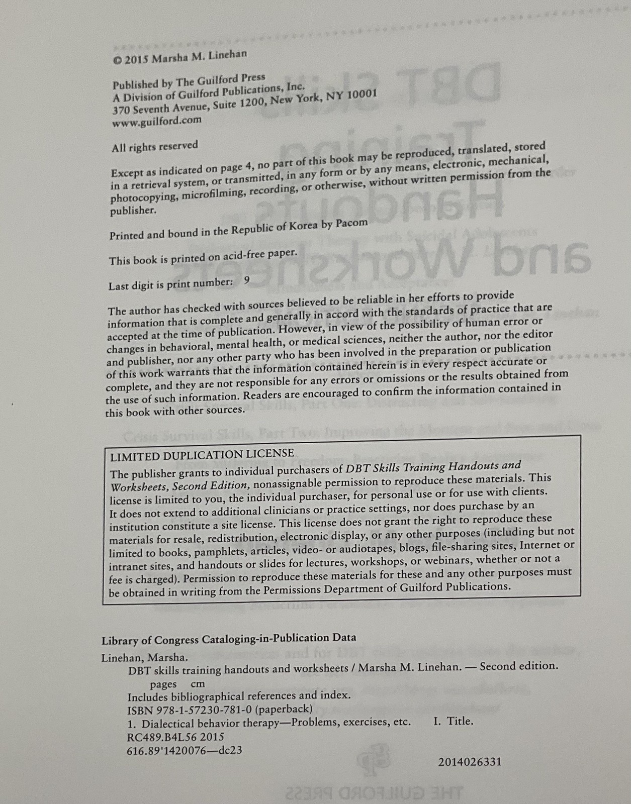 DBT Skills Training Handouts & Worksheets 2nd Ed Linehan Guilford Korea Teal
