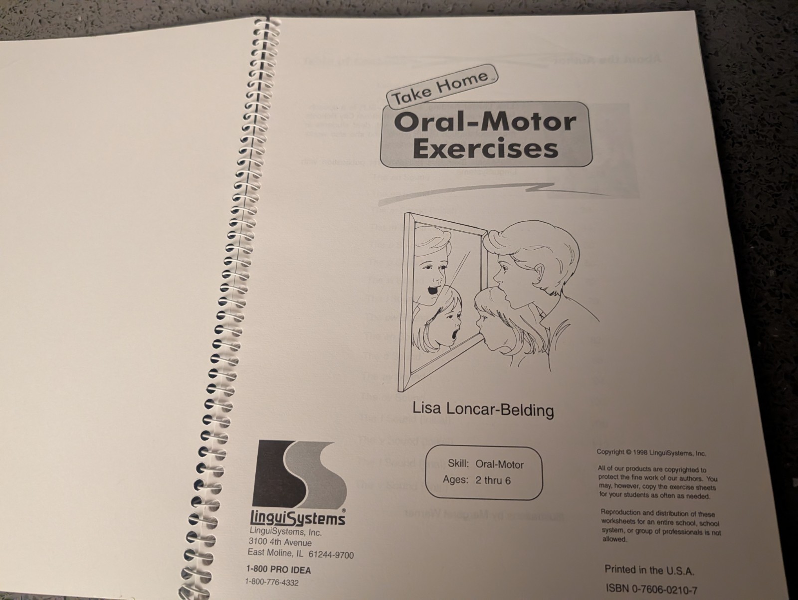 Take Home Oral-Motor Exercises L. Loncar-Belding LINGUISYSTEMS **VERY GOOD**
