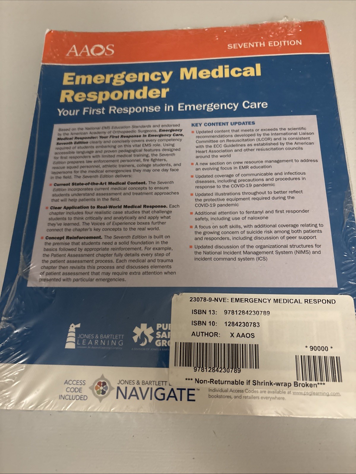 Emergency Medical Responder Workbook by AAOS Seventh Edition With Access Code