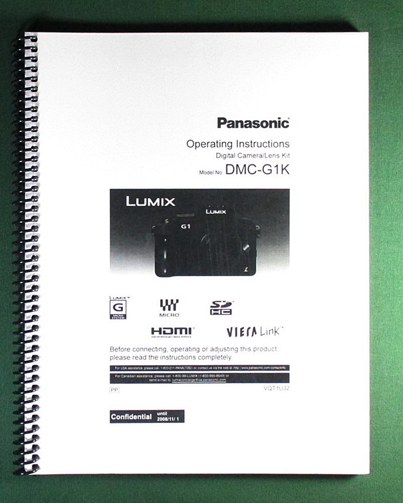 Panasonic DMC-G1K Instruction Manual: w/ Protective Covers!
