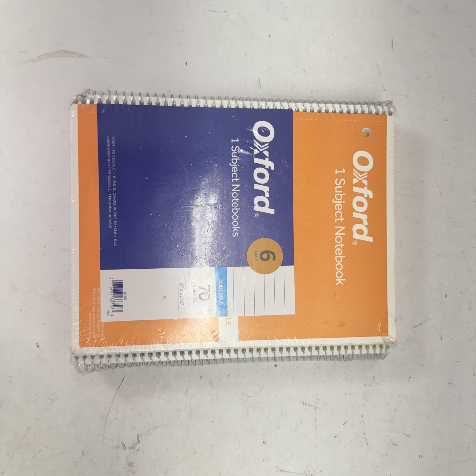 Oxford 1 Subject Notebook 6 Pack 8×10.5 Inch Wide Rule 70 Sheets Journal