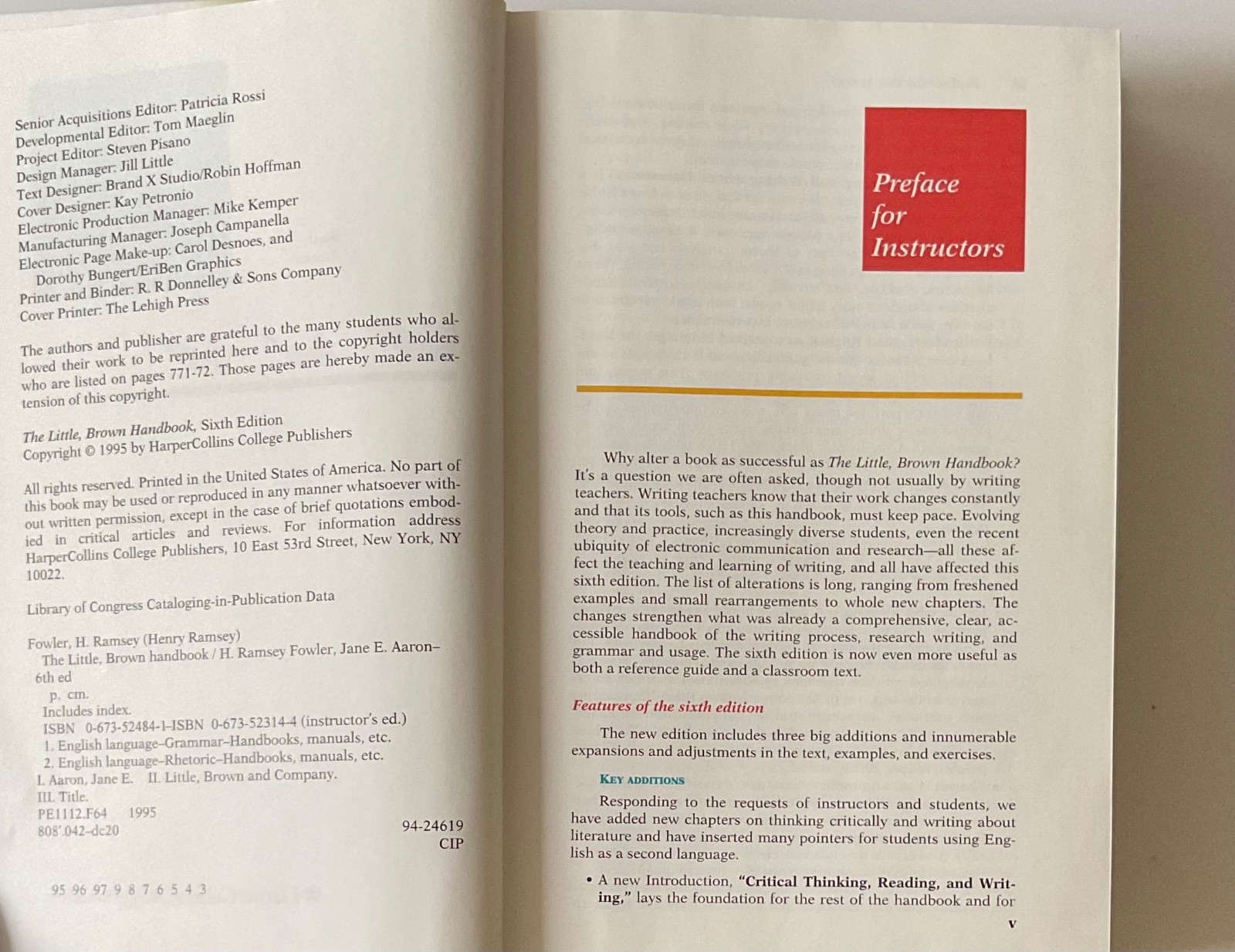 The Little Brown Handbook 6th Edition 1995 by HarperCollins College Publishers