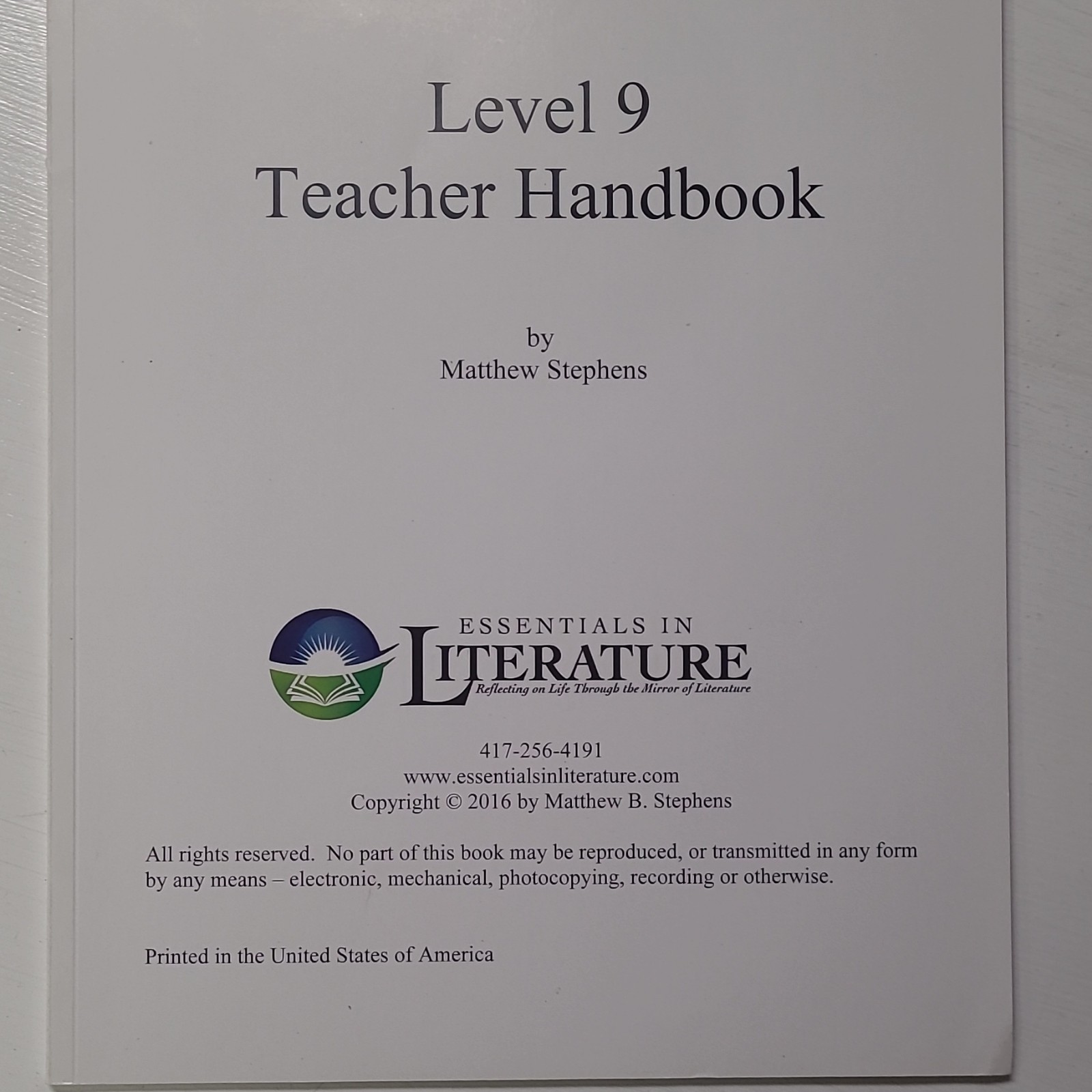 Essentials in Literature Level 9 High School Literature Stephens Spiral Textbook