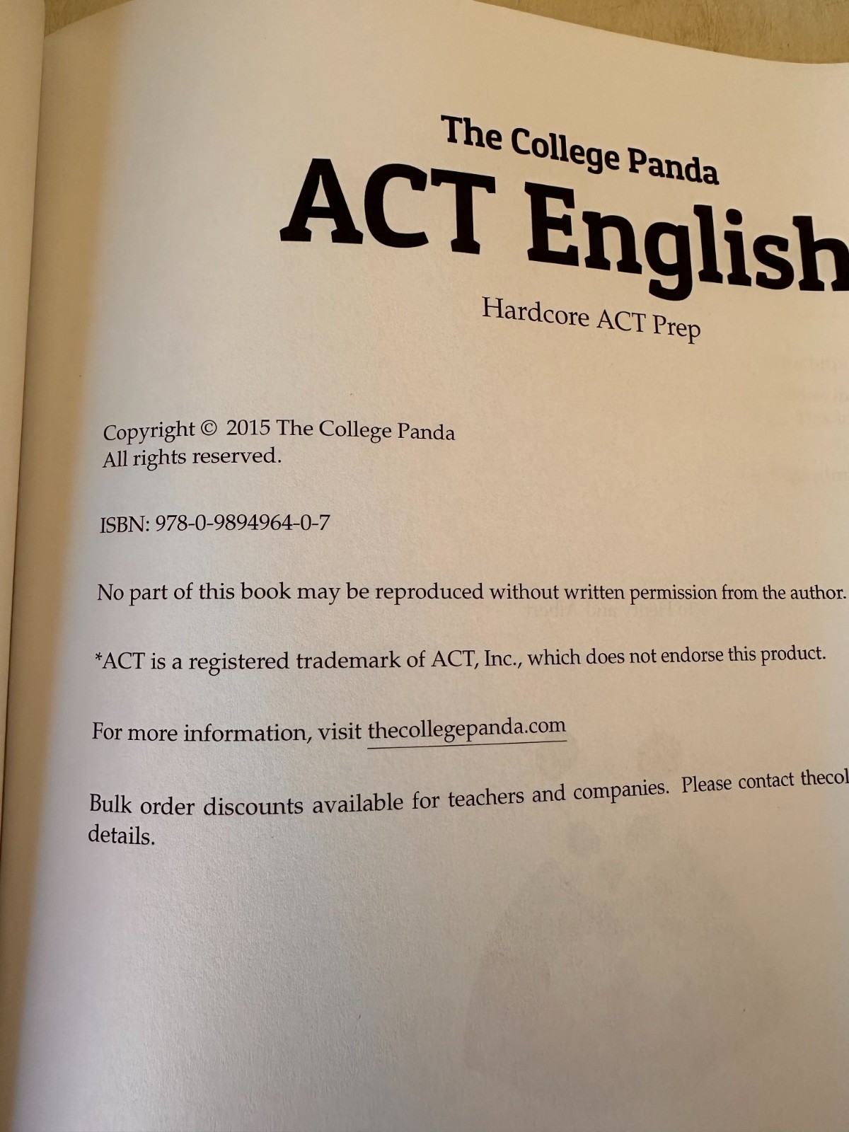 College Panda’s ACT English : Hardcore ACT Prep by Nielson Phu 2015