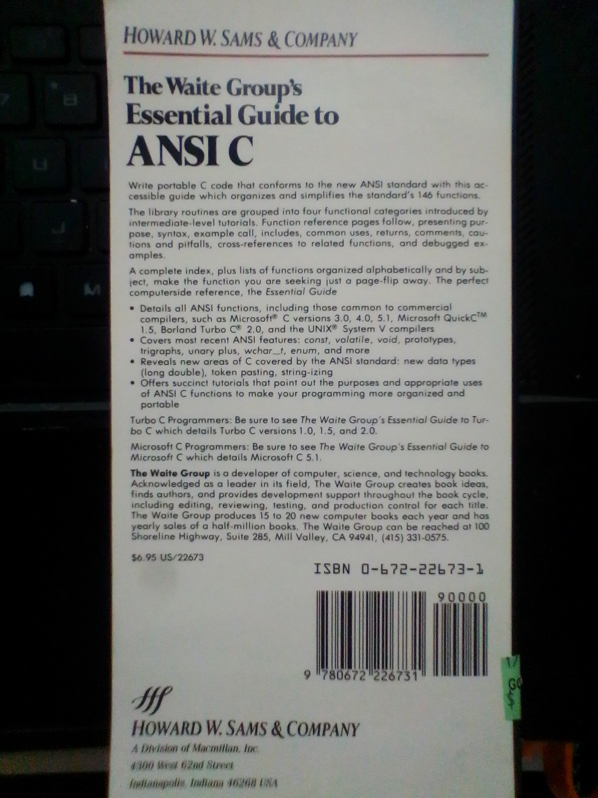Essential Guide to ANSI C by Nabajyoti Barkakati 1988 First Edition
