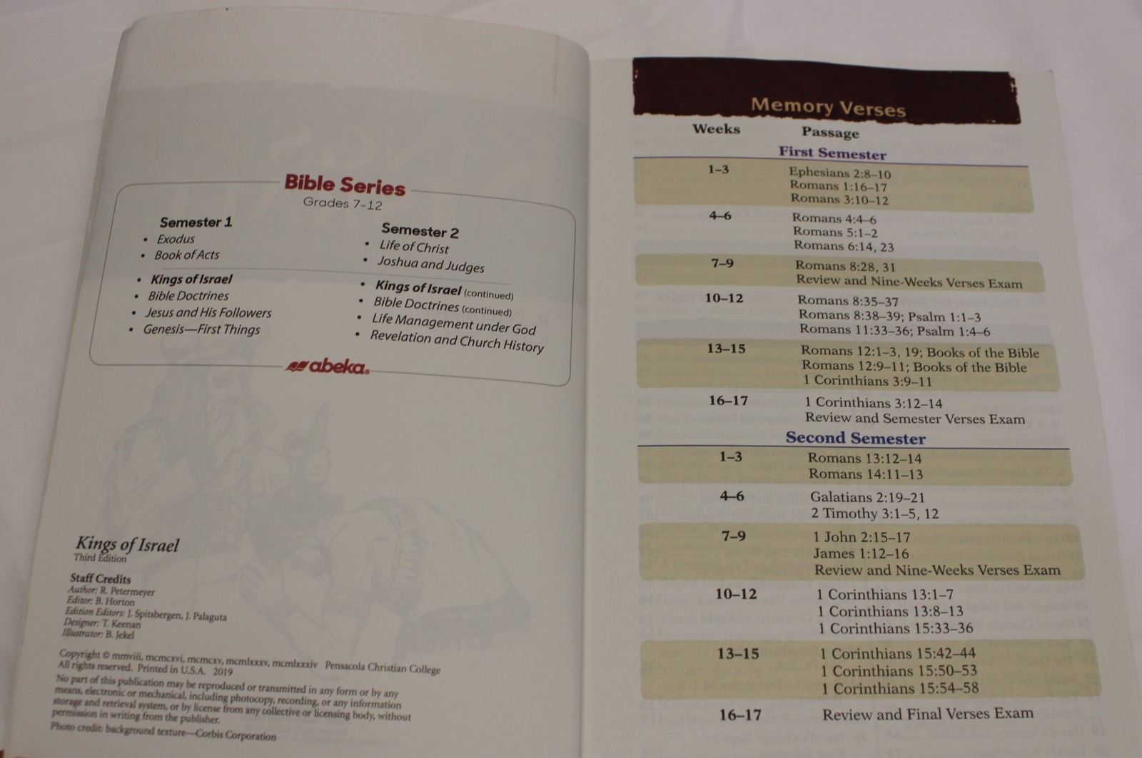 ABeka Kings of Israel Student Study Outline Book 3rd edition, Like New