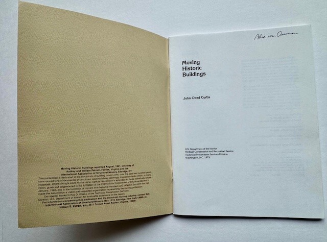 Moving Historic Buildings by John Obed Curtis 50-pages 1979