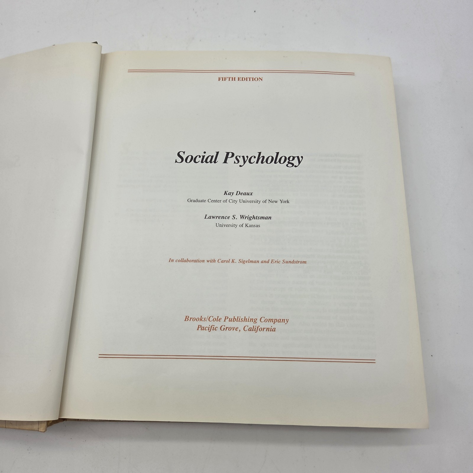 Social Psychology by Lawrence S. Wrightsman and Kay Deaux (1987, Mass Market)