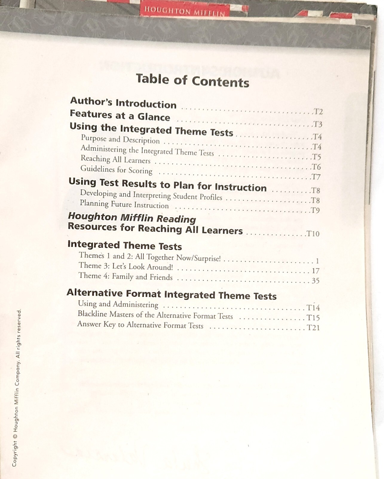 Houghton 1st Grade Reading INTEGRATED THEME TESTS Teacher Edition level 1.1-1.5