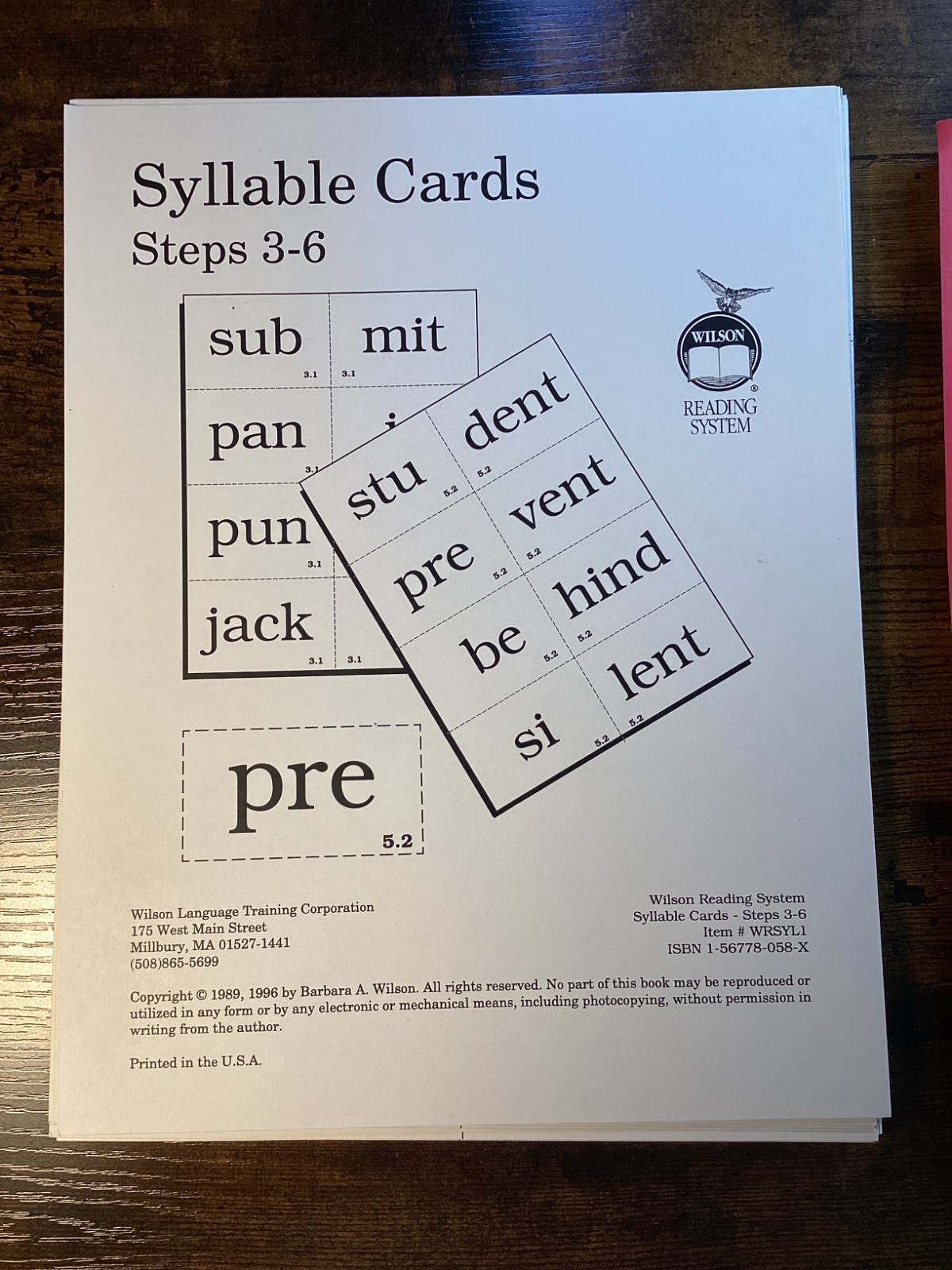Wilson Reading System Lot Syllable Cards Steps 3 -6, Word Cards Barbara A Wilson