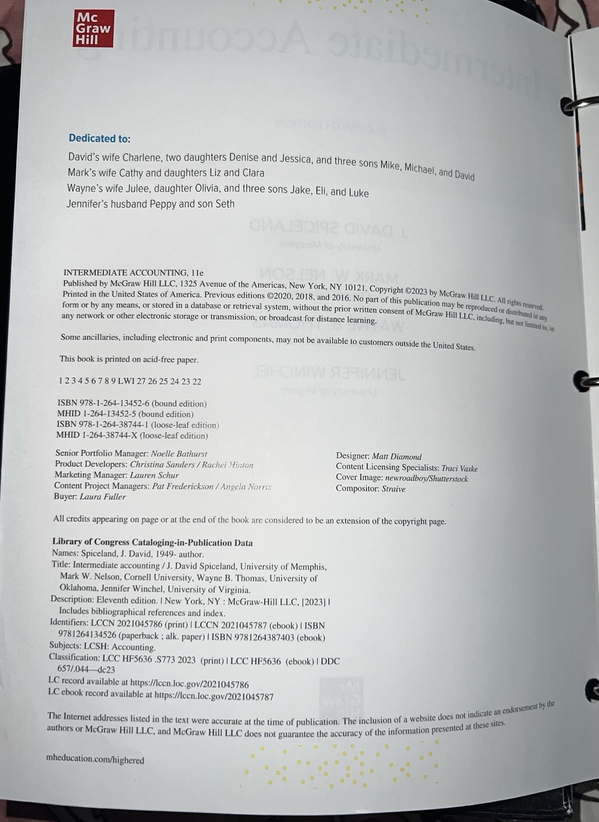 McGraw-Hill Intermediate Accounting 11th Edition Spiceland Nelson- Looseleaf