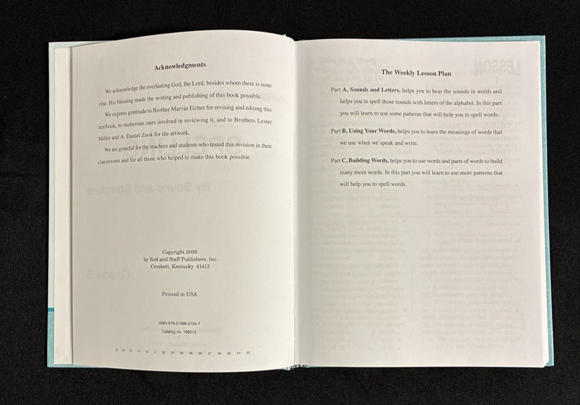 Rod & Staff Spelling by Sound and Structure 6 Teacher’s Manual & Textbook