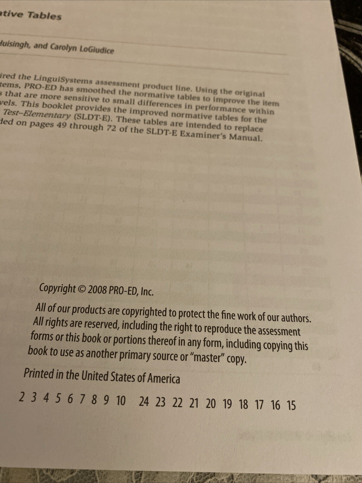Social Language Development Test-Elementary ‘08 Revised Normative Tables Booklet
