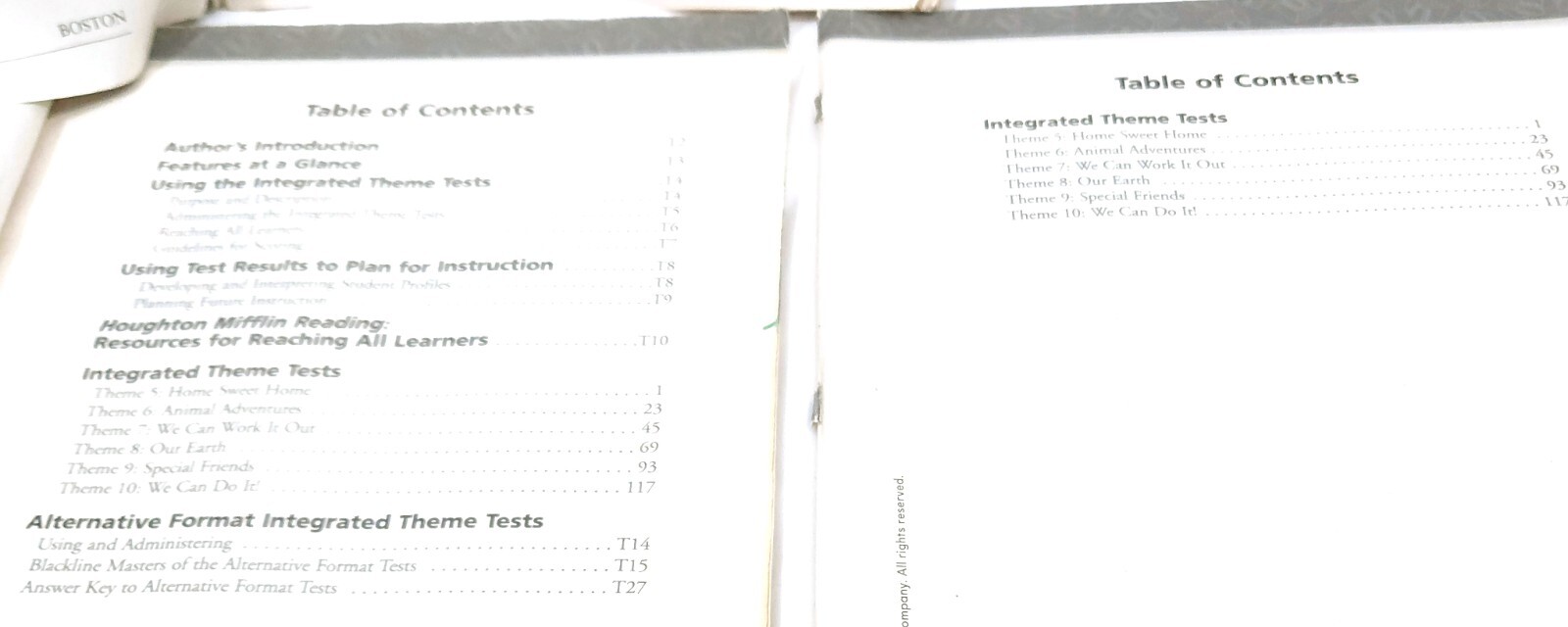 Houghton 1st Grade Reading INTEGRATED THEME TESTS Teacher & Blackline 1.1-1.5