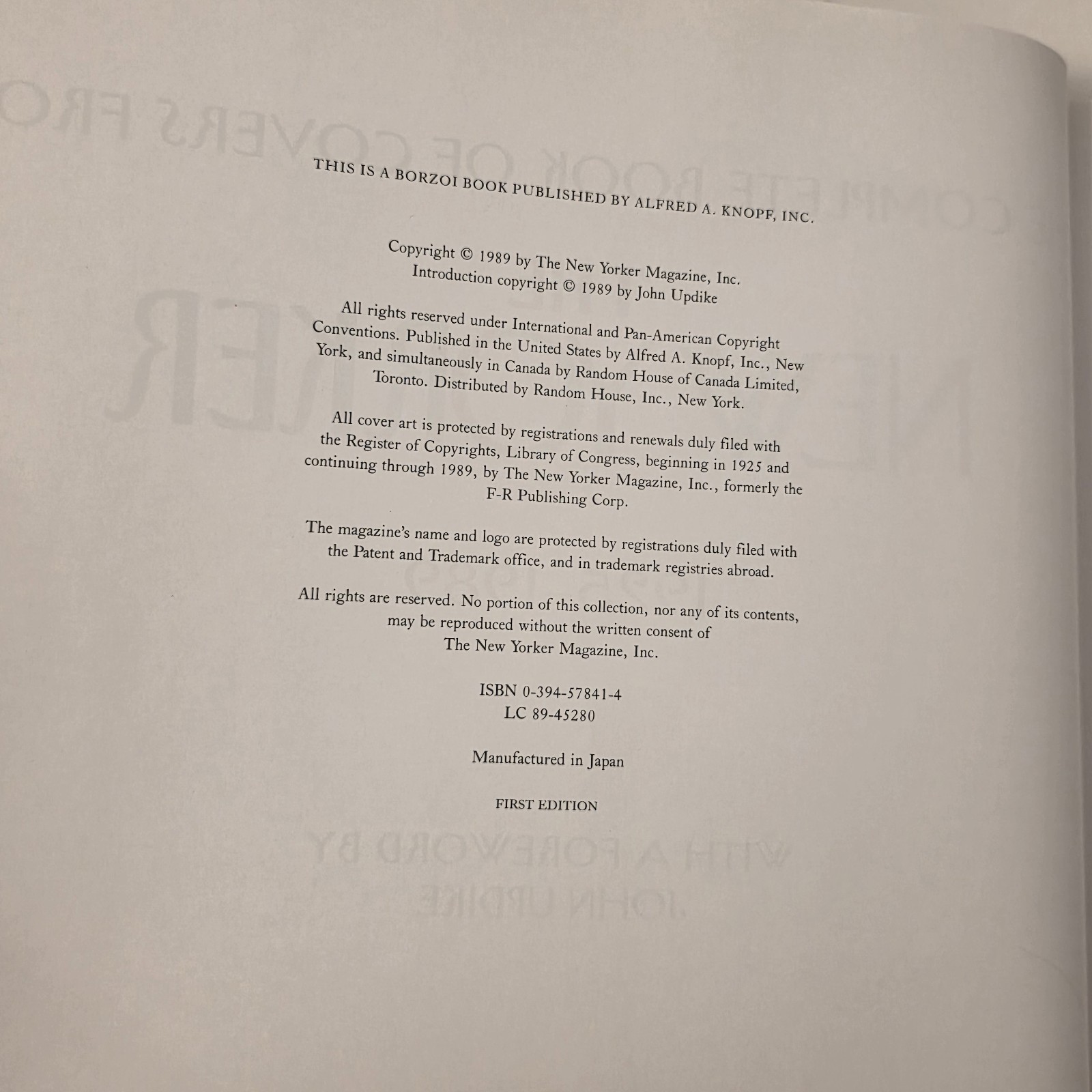 The Complete Book Of Covers From The New Yorker 1925-1989 Hardcover
