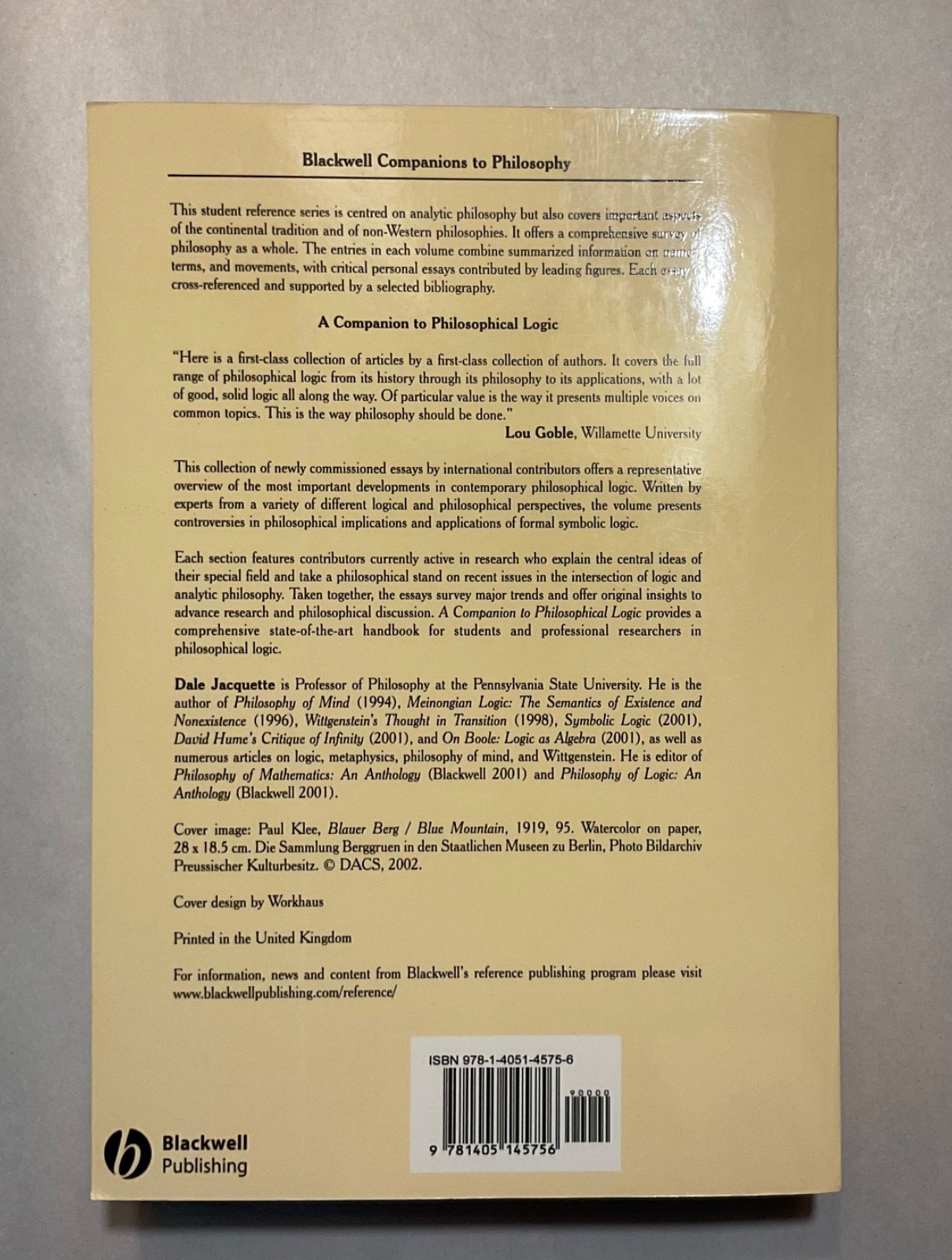 A Companion To Philosophical Logic Dale Jacquette Blackwell Books Fine