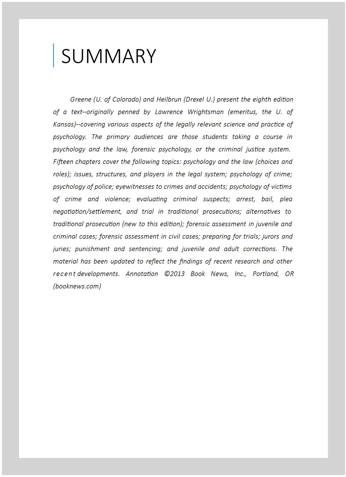 Wrightsman’s Psychology and the Legal System, Hardcover by Greene, Edith; Hei…