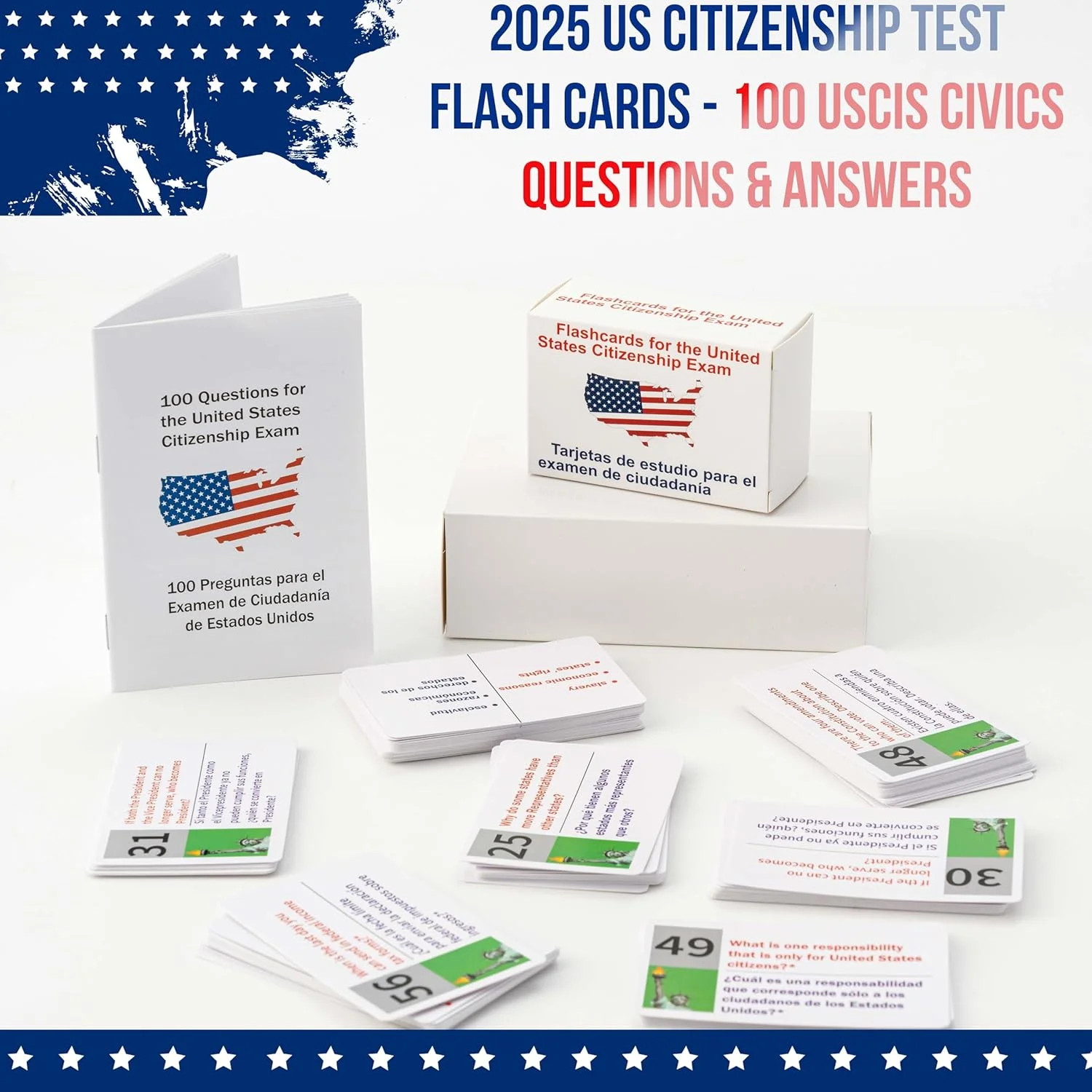 2026 USCIS Citizenship Flash Cards Bilingual Spanish English Civics Test Study S