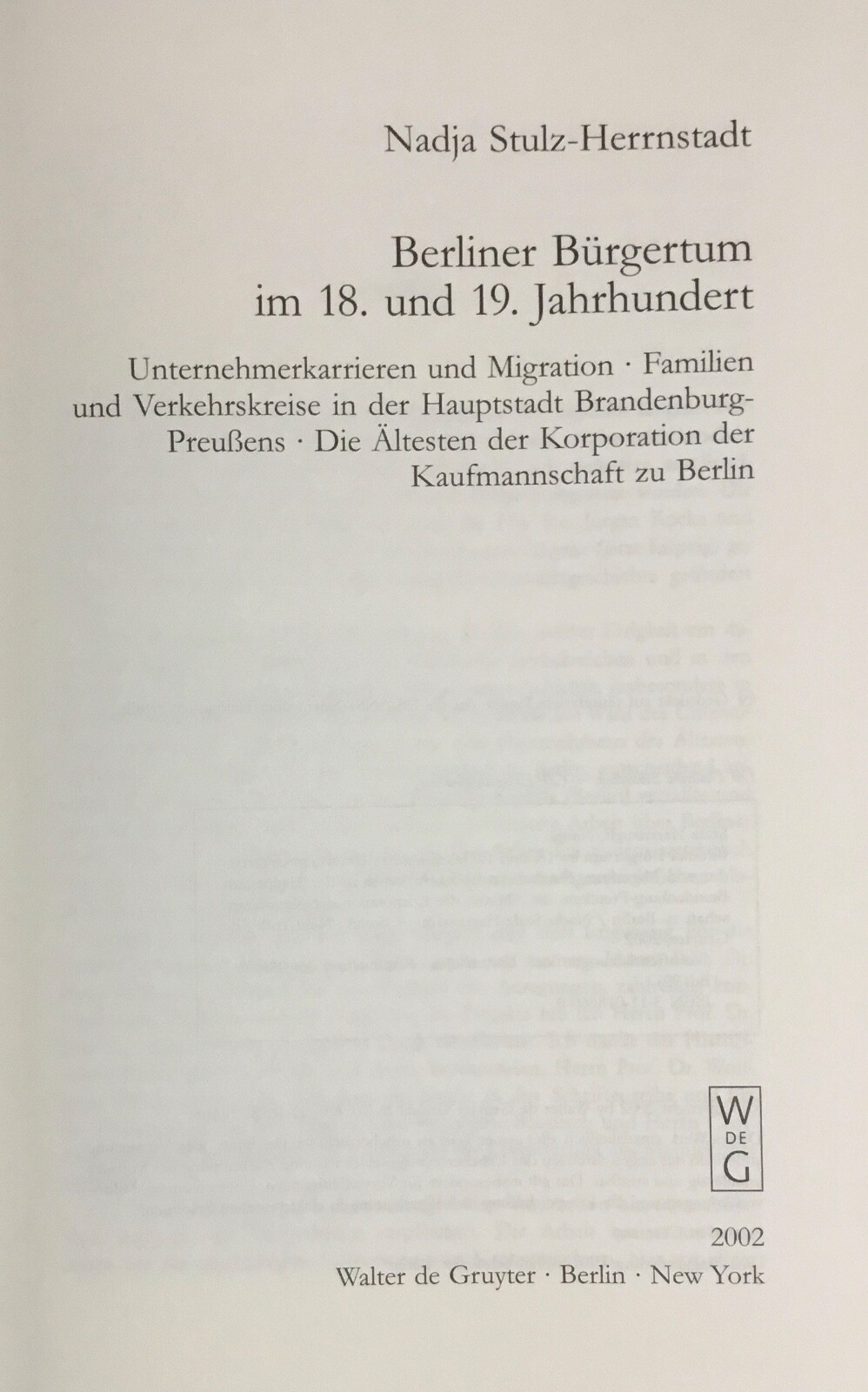Berliner Bürgertum 18. & 19. Jahrhundert German 2002 Hardcover Good Cond.