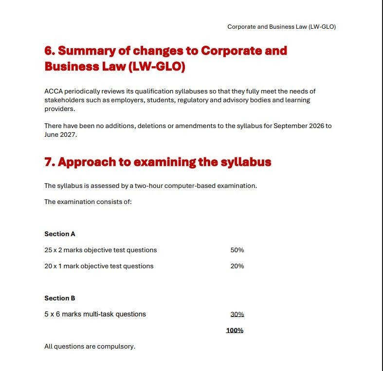 BPP ACCA Corporate and Business Law( GLO):Study Materials: Setp 2025 to Aug 2026