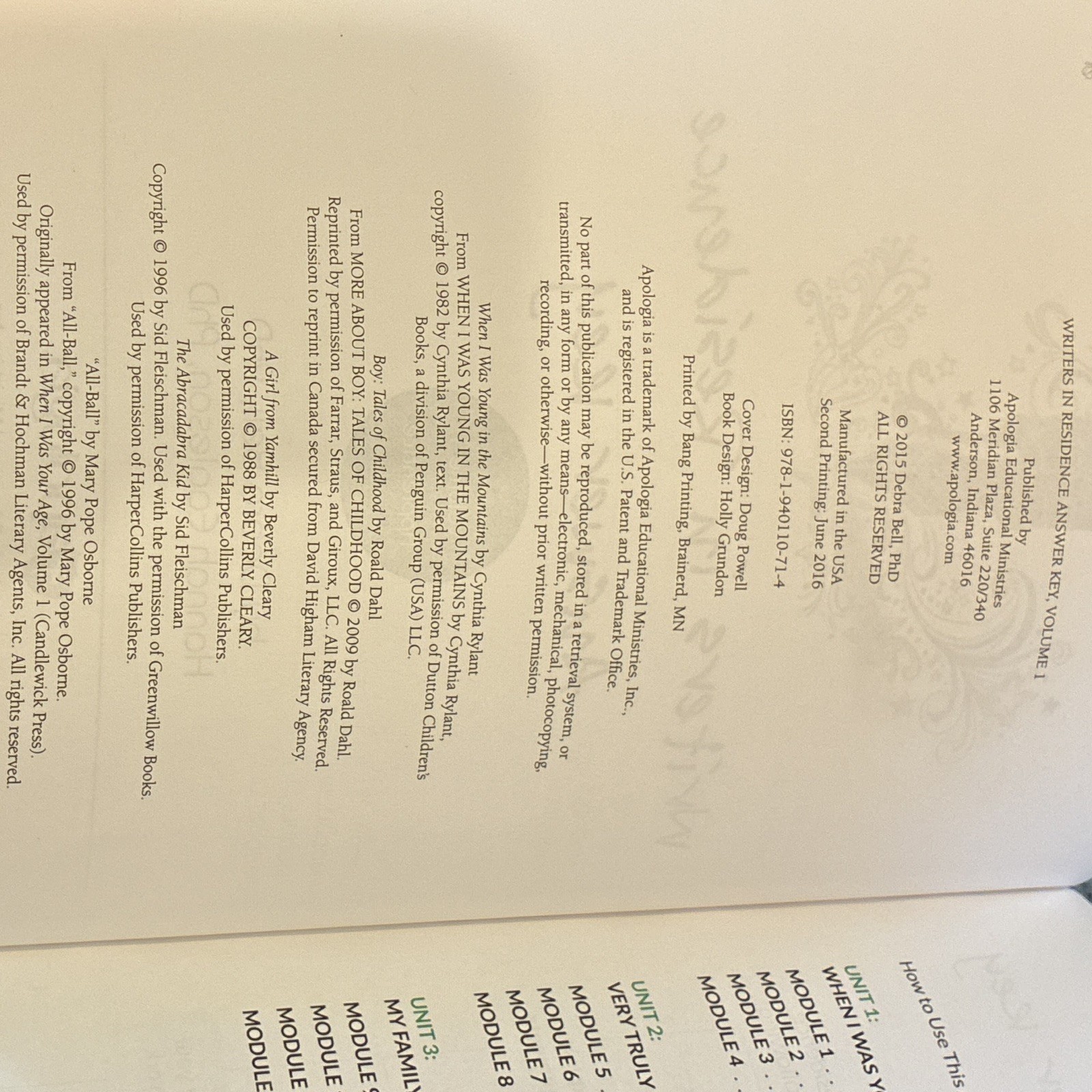 Apologia Writers in Residence Student Text & Workbook Vol 1 + Answer Key