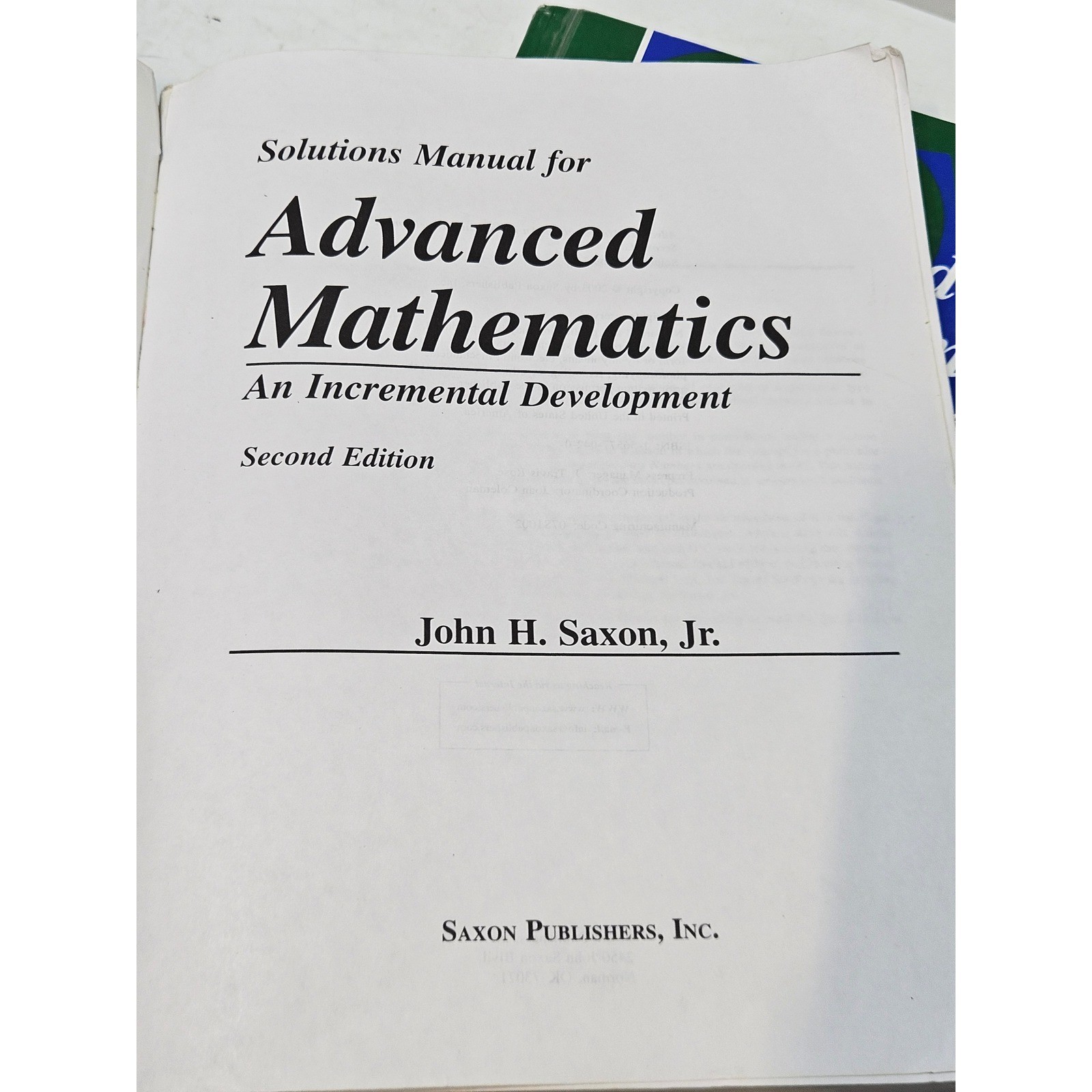 Advanced Mathematics Saxon Textbook and Solutions Manual Second Edition Set
