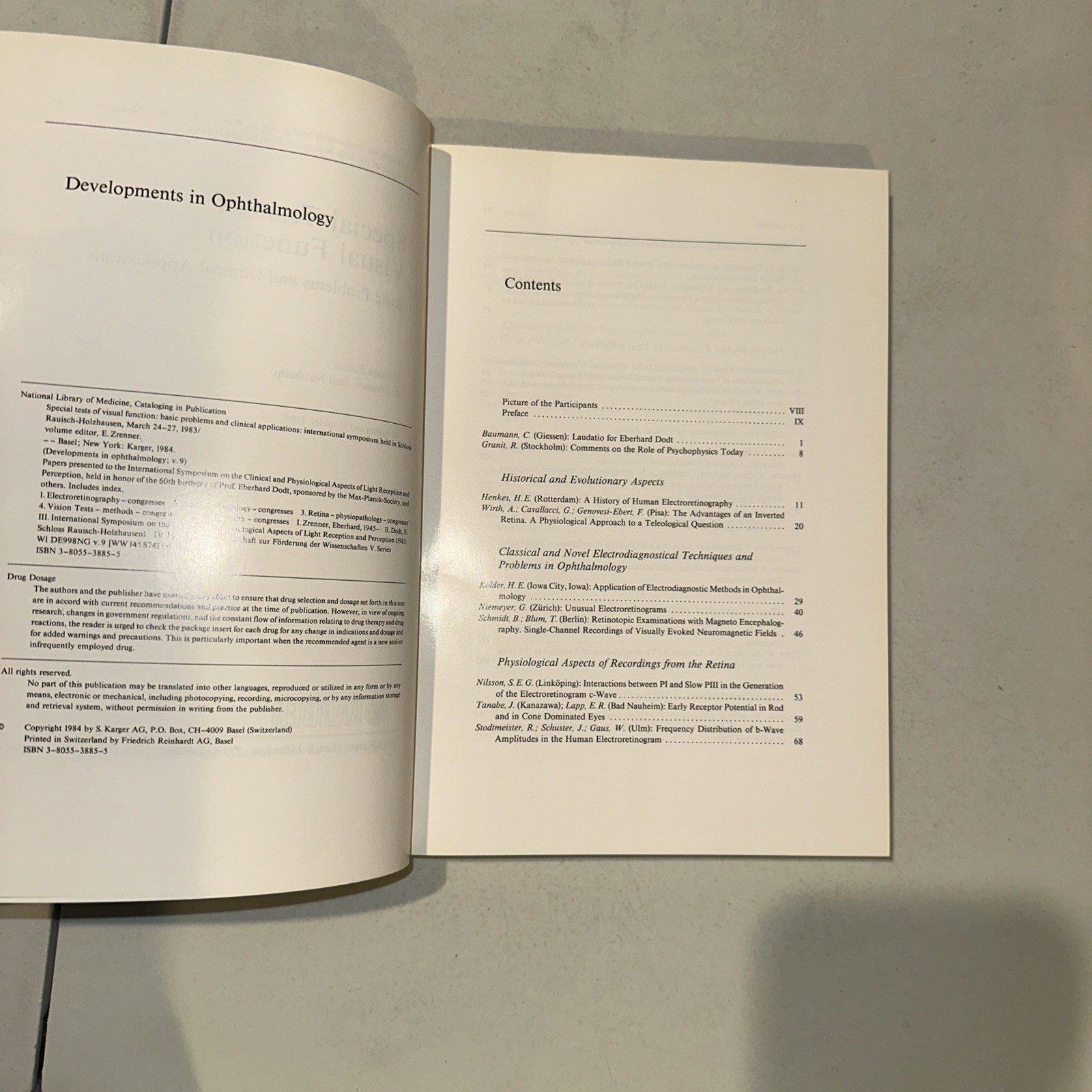 Developments in Ophthalmology Special Tests of Visual Function byZrenner (1984)