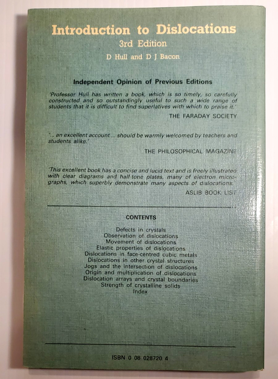 Introduction to Dislocations 3rd Edition Softcover Book Hull Bacon Volume 37