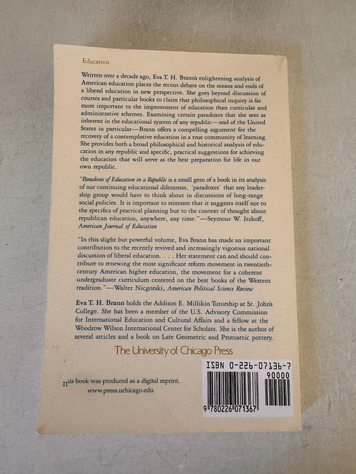 PARADOXES OF EDUCATION IN A REPUBLIC By Eva T. H. Brann