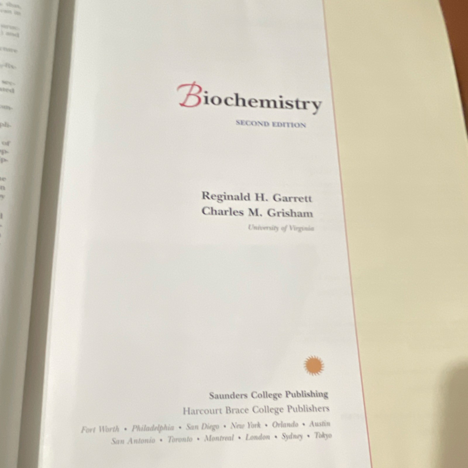 Biochemistry Second Edition Garrett & Grisham Saunders Hardcover Sunburst Series