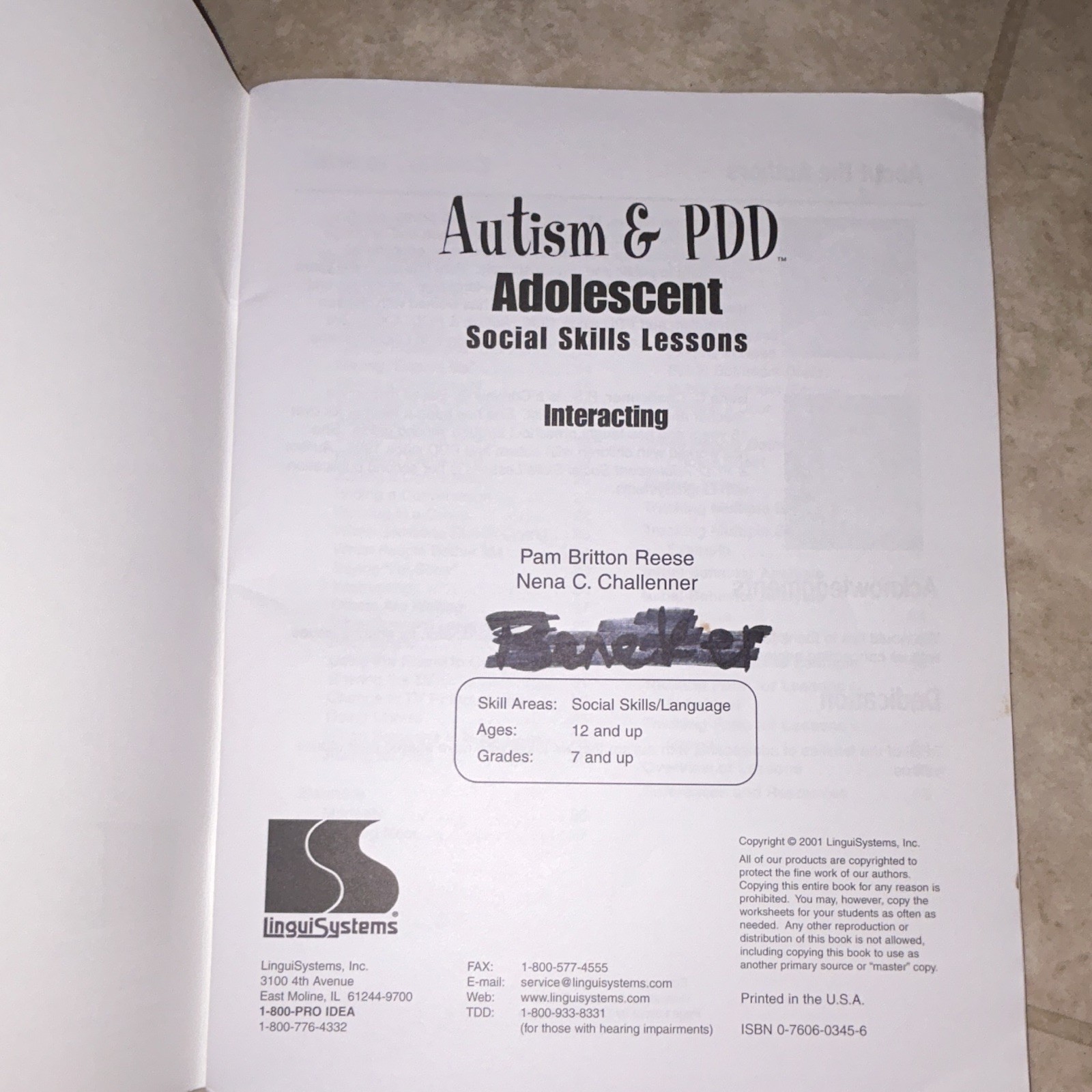 LinguiSystems Autism & PDD Social Skills Lessons: Interacting PB 2001 63p